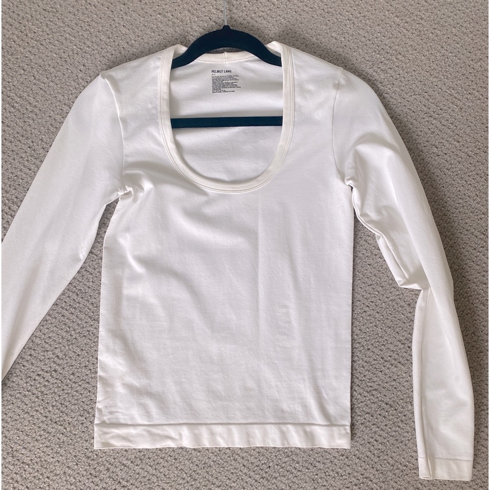 Helmut Lang, deep you neck fitted long sleeve, top, white, size small